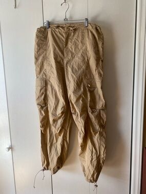 Naked Wardrobe Beige Nylon Drawstring Cargo Pants Big Pockets Size Small